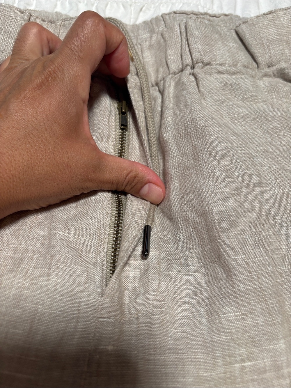 Quince Men's Linen Drawstring Pants - Taupe Beige - Picture 4 of 11